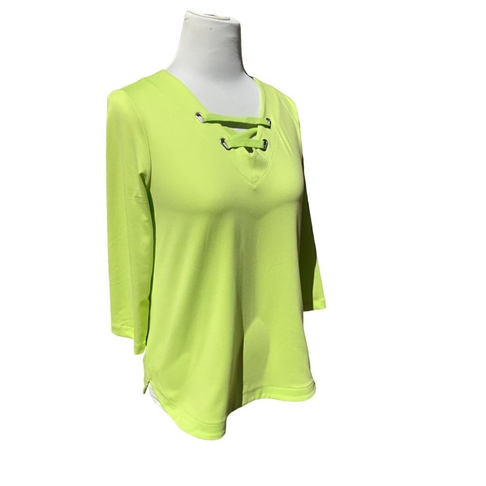 RUBY RD PETITE LADIES SOLID LIME GREEN VNECK TOP TUNIC BLOUSE TEE TSHIRT SP